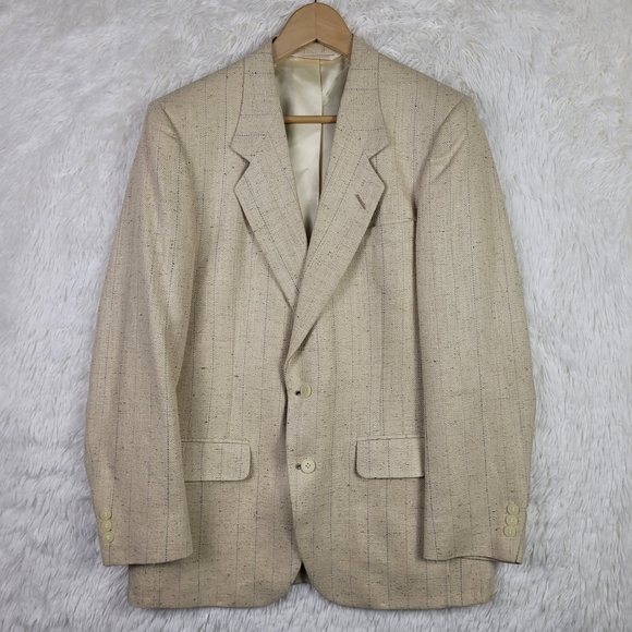 Vtg 40R Nino Cerruti Rue Royale Men's Cream Medici Silk Blazer Old Money Classic